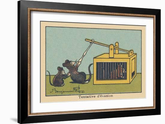 A Rat Tries to Lift the Trap Door to save a Prisoner.” Escape Attempt” ,1936 (Illustration)-Benjamin Rabier-Framed Giclee Print