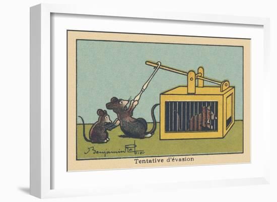 A Rat Tries to Lift the Trap Door to save a Prisoner.” Escape Attempt” ,1936 (Illustration)-Benjamin Rabier-Framed Giclee Print