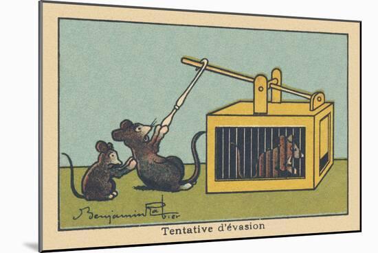 A Rat Tries to Lift the Trap Door to save a Prisoner.” Escape Attempt” ,1936 (Illustration)-Benjamin Rabier-Mounted Giclee Print