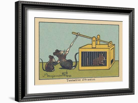 A Rat Tries to Lift the Trap Door to save a Prisoner.” Escape Attempt” ,1936 (Illustration)-Benjamin Rabier-Framed Giclee Print