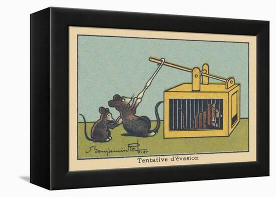 A Rat Tries to Lift the Trap Door to save a Prisoner.” Escape Attempt” ,1936 (Illustration)-Benjamin Rabier-Framed Premier Image Canvas