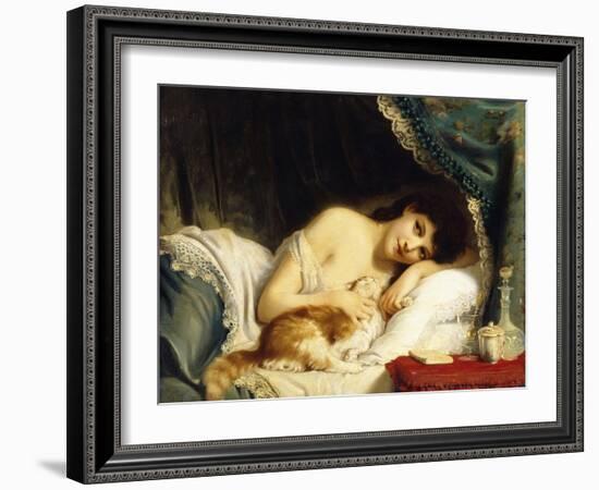 A Reclining Beauty with Her Cat-Fritz Zuber-Buhler-Framed Giclee Print