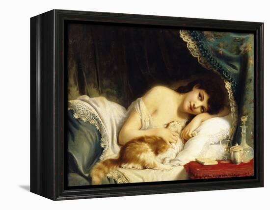 A Reclining Beauty with Her Cat-Fritz Zuber-Buhler-Framed Premier Image Canvas