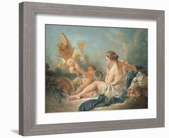 A Reclining Nymph Playing the Flute with Putti, Perhaps the Muse Euterpe, 1752-Francois Boucher-Framed Giclee Print