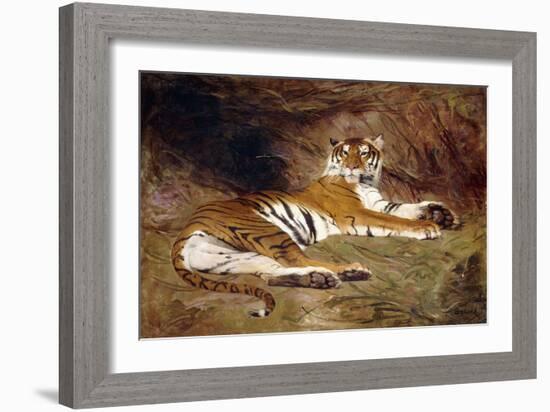 A Reclining Tiger, 1904 (Oil on Canvas)-Gustave Surand-Framed Giclee Print