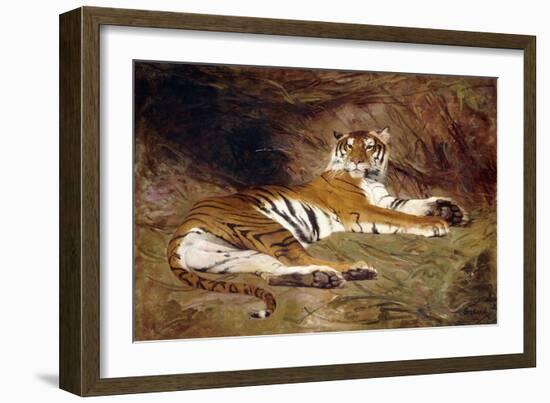 A Reclining Tiger, 1904 (Oil on Canvas)-Gustave Surand-Framed Giclee Print