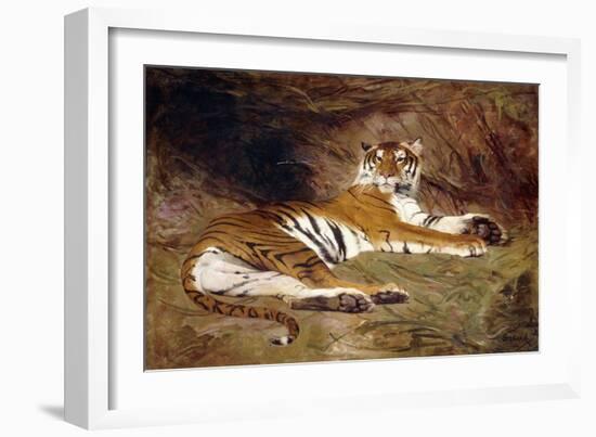A Reclining Tiger, 1904 (Oil on Canvas)-Gustave Surand-Framed Giclee Print