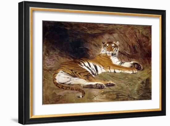 A Reclining Tiger, 1904 (Oil on Canvas)-Gustave Surand-Framed Giclee Print