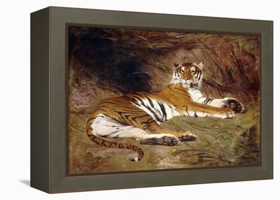 A Reclining Tiger, 1904 (Oil on Canvas)-Gustave Surand-Framed Premier Image Canvas