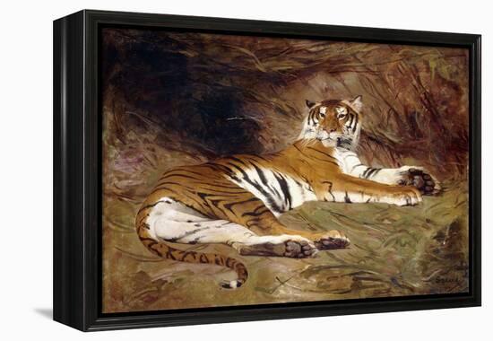 A Reclining Tiger, 1904 (Oil on Canvas)-Gustave Surand-Framed Premier Image Canvas