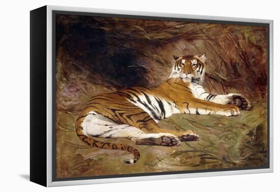 A Reclining Tiger, 1904 (Oil on Canvas)-Gustave Surand-Framed Premier Image Canvas