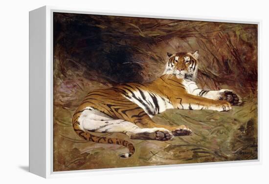 A Reclining Tiger, 1904 (Oil on Canvas)-Gustave Surand-Framed Premier Image Canvas