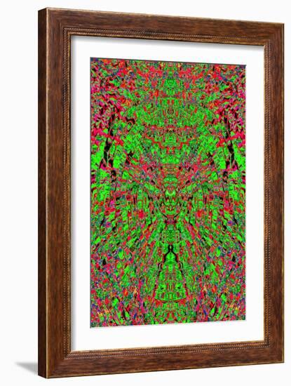 A Red and Green Kaleidoscopic Tapestry-Ray2012-Framed Art Print