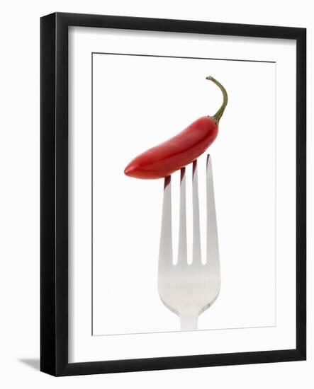 A Red Chilli on a Fork-Greg Elms-Framed Photographic Print