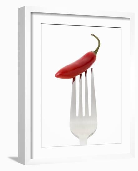 A Red Chilli on a Fork-Greg Elms-Framed Photographic Print