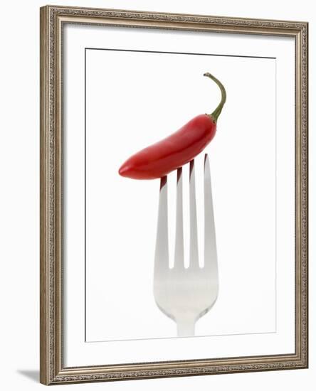 A Red Chilli on a Fork-Greg Elms-Framed Photographic Print