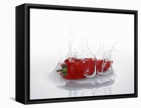 A Red Chilli Pepper Falling into Water-Kröger & Gross-Framed Premier Image Canvas