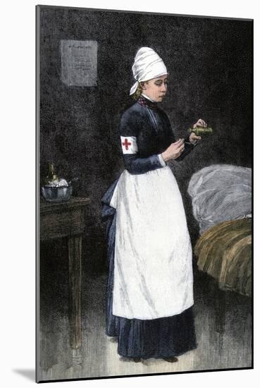 A Red Cross Hospital nurse Pouring Medicine, Late 1800s-null-Mounted Giclee Print