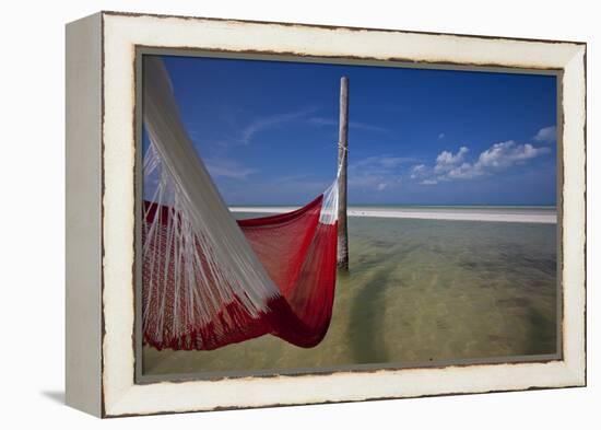 A Red Hammock Spread Out by the Wind Swings Above the Water During Low Tide, Hobox Island, Mexico-Karine Aigner-Framed Premier Image Canvas