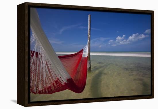 A Red Hammock Spread Out by the Wind Swings Above the Water During Low Tide, Hobox Island, Mexico-Karine Aigner-Framed Premier Image Canvas