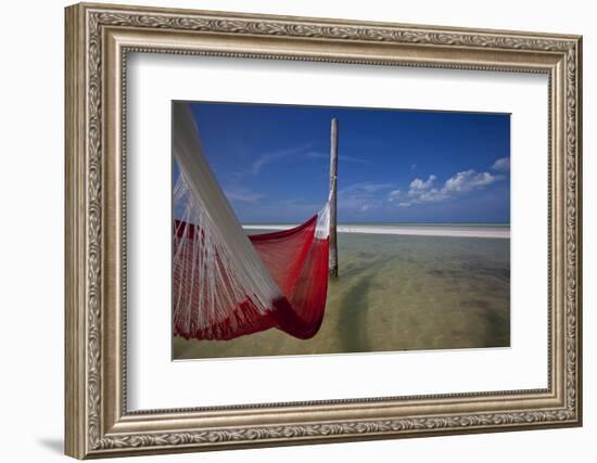 A Red Hammock Spread Out by the Wind Swings Above the Water During Low Tide, Hobox Island, Mexico-Karine Aigner-Framed Photographic Print