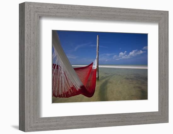 A Red Hammock Spread Out by the Wind Swings Above the Water During Low Tide, Hobox Island, Mexico-Karine Aigner-Framed Photographic Print