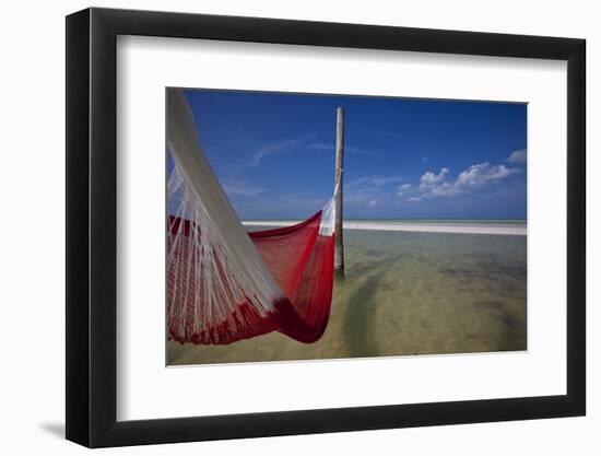 A Red Hammock Spread Out by the Wind Swings Above the Water During Low Tide, Hobox Island, Mexico-Karine Aigner-Framed Photographic Print