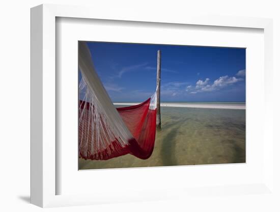 A Red Hammock Spread Out by the Wind Swings Above the Water During Low Tide, Hobox Island, Mexico-Karine Aigner-Framed Photographic Print