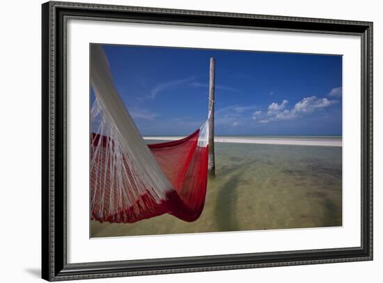 A Red Hammock Spread Out by the Wind Swings Above the Water During Low Tide, Hobox Island, Mexico-Karine Aigner-Framed Photographic Print