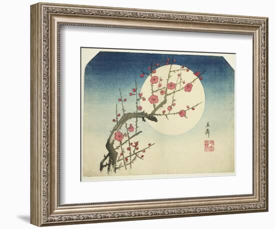 A Red Plum Branch against the Summer Moon, C.1840 (Colour Woodblock Print; Uchiwa-E)-Ando or Utagawa Hiroshige-Framed Giclee Print