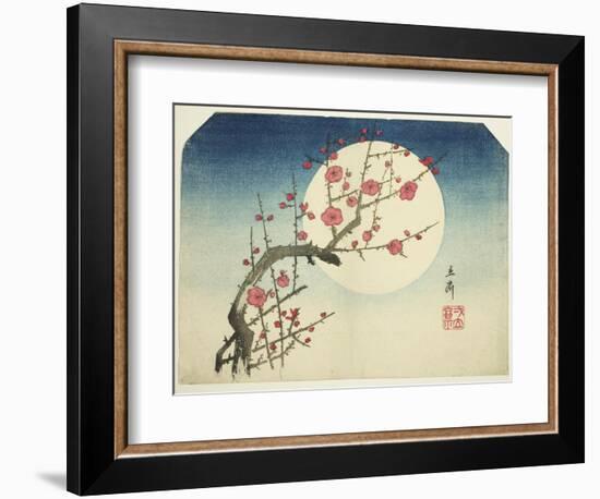 A Red Plum Branch against the Summer Moon, C.1840 (Colour Woodblock Print; Uchiwa-E)-Ando or Utagawa Hiroshige-Framed Giclee Print