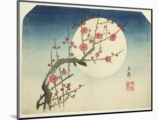 A Red Plum Branch against the Summer Moon, C.1840 (Colour Woodblock Print; Uchiwa-E)-Ando or Utagawa Hiroshige-Mounted Giclee Print