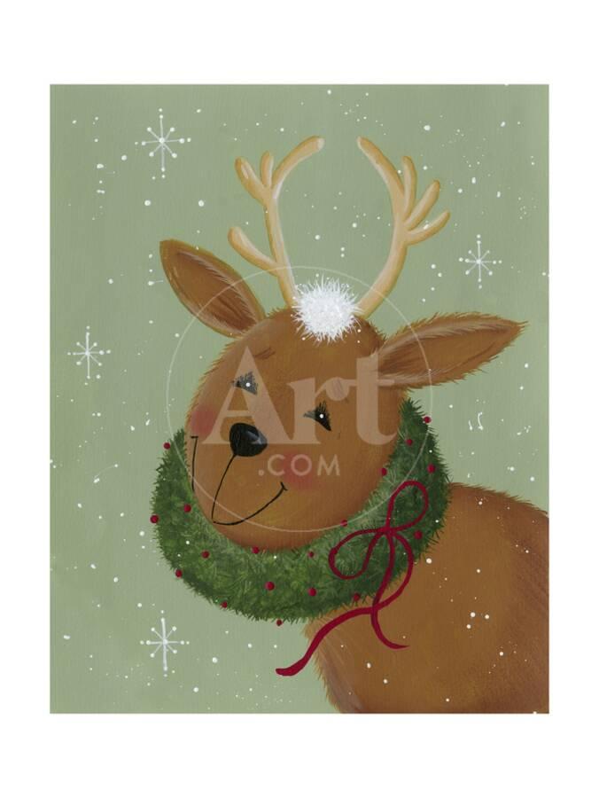 A Reindeer With Wreath Around Its Neck Giclee Print By Beverly A Reindeer With Wreath Around Its Neckby Beverly Johnston