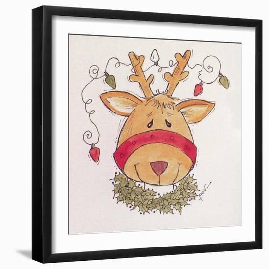 A Reindeer with Lights Strewn in its Antlers Wreath around its Neck-Beverly Johnston-Framed Giclee Print