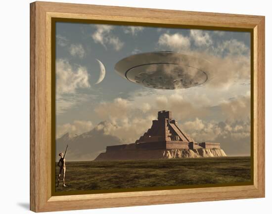 A Reptoid Greets an Incoming Flying Saucer Above a Pyramid.-Stocktrek Images-Framed Premier Image Canvas