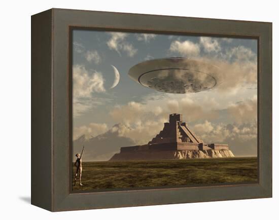 A Reptoid Greets an Incoming Flying Saucer Above a Pyramid.-Stocktrek Images-Framed Premier Image Canvas