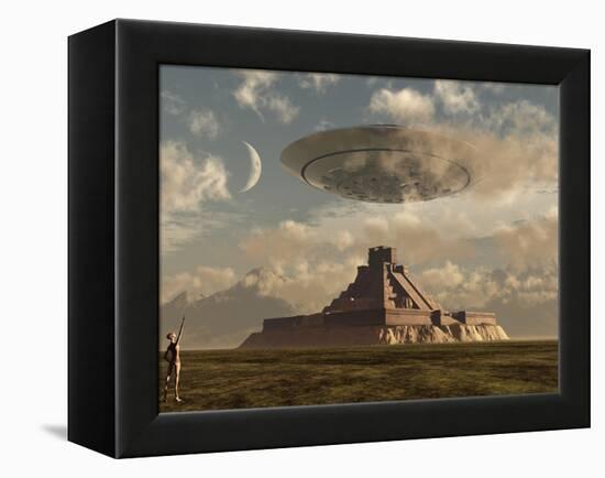 A Reptoid Greets an Incoming Flying Saucer Above a Pyramid.-Stocktrek Images-Framed Premier Image Canvas