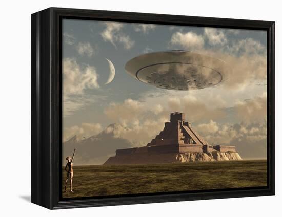 A Reptoid Greets an Incoming Flying Saucer Above a Pyramid.-Stocktrek Images-Framed Premier Image Canvas
