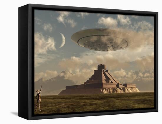 A Reptoid Greets an Incoming Flying Saucer Above a Pyramid.-Stocktrek Images-Framed Premier Image Canvas