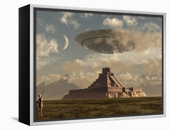 A Reptoid Greets an Incoming Flying Saucer Above a Pyramid.-Stocktrek Images-Framed Premier Image Canvas