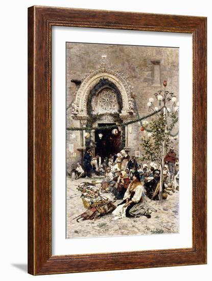 A Rest from the Festival (Oil on Canvas)-Cesare Tiratelli-Framed Giclee Print