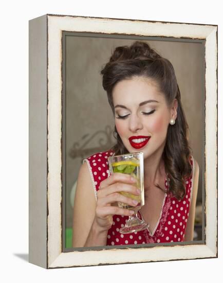 A Retro-Style Girl Drinking Lemonade-null-Framed Premier Image Canvas