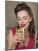 A Retro-Style Girl Drinking Lemonade-null-Mounted Photographic Print