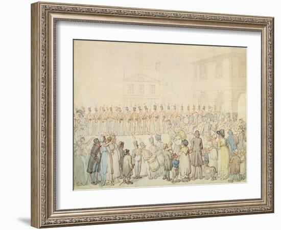 A Review of the Northamptonshire Militia at Brackley, Northants (Pen and Ink with W/C on Paper)-Thomas Rowlandson-Framed Giclee Print