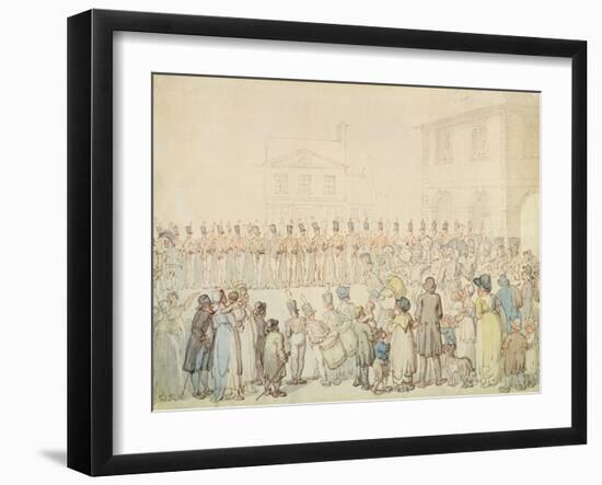 A Review of the Northamptonshire Militia at Brackley, Northants (Pen and Ink with W/C on Paper)-Thomas Rowlandson-Framed Giclee Print