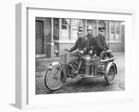 A Rex Motorcycle Being Used by Firemen-null-Framed Photographic Print