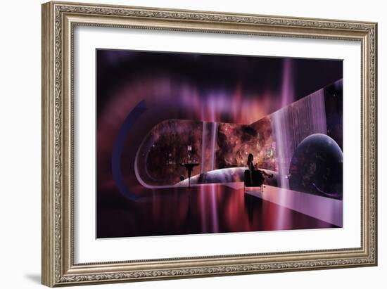 A Rich Woman Looking at a Terrestrial Planet on the Right-null-Framed Art Print