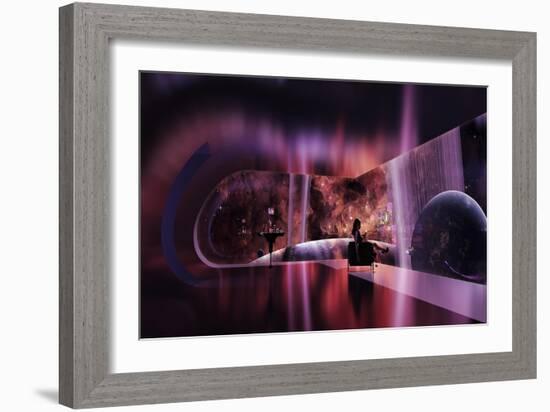 A Rich Woman Looking at a Terrestrial Planet on the Right-null-Framed Art Print