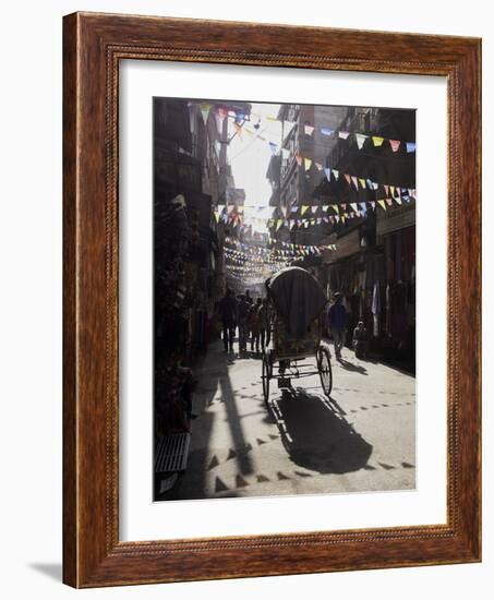 A Rickshaw Driving Through the Streets of Kathmandu, Nepal, Asia-John Woodworth-Framed Photographic Print