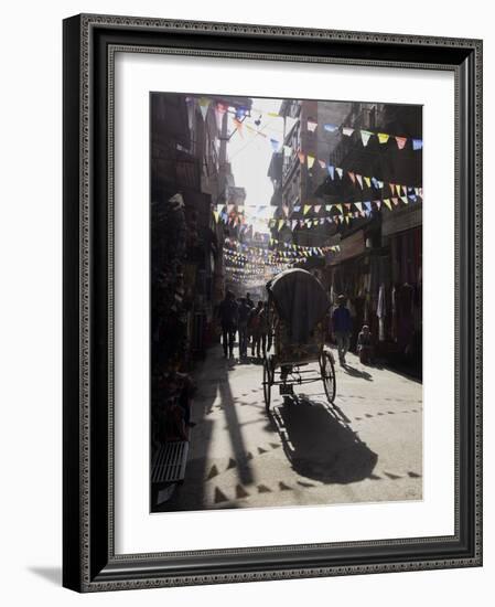 A Rickshaw Driving Through the Streets of Kathmandu, Nepal, Asia-John Woodworth-Framed Photographic Print